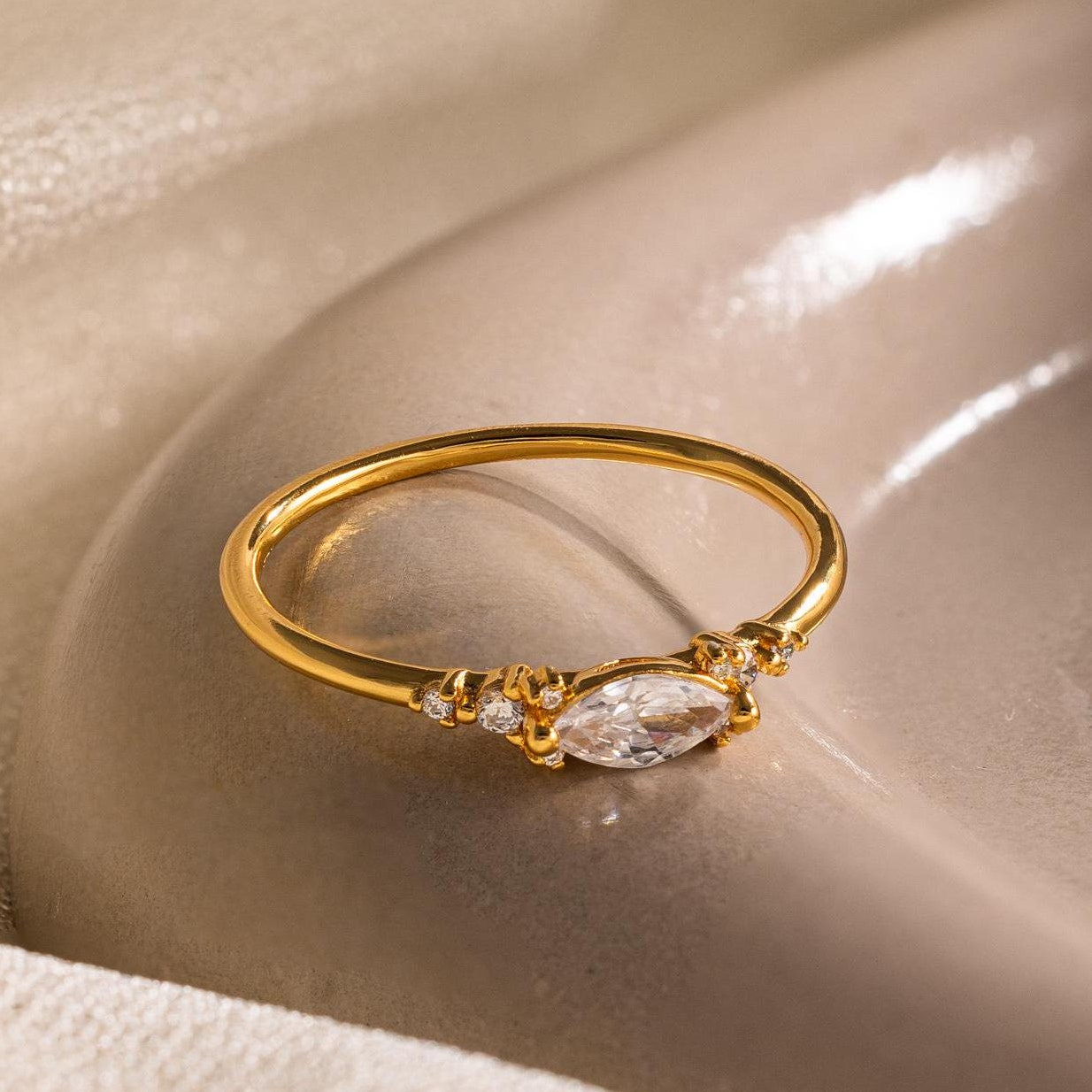 Dainty Gold Aqua Stone Ring