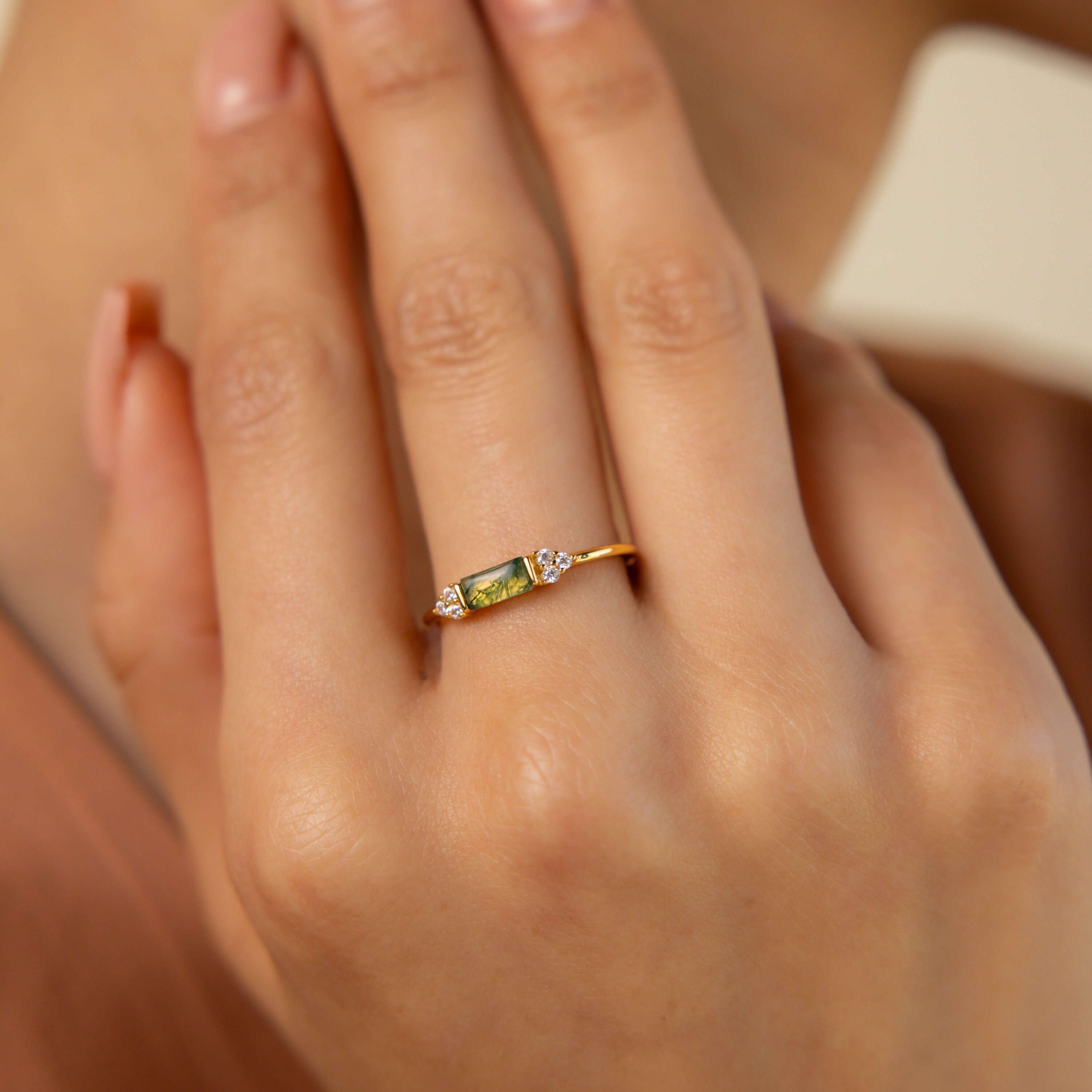Gold Opal Teardrop & Clear Stone Ring